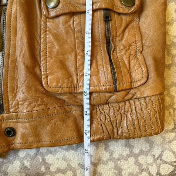 Vintage Banana Republic Genuine Leather Tan Bomber Moto Jacket Size Medium Soft - Picture 9 of 9